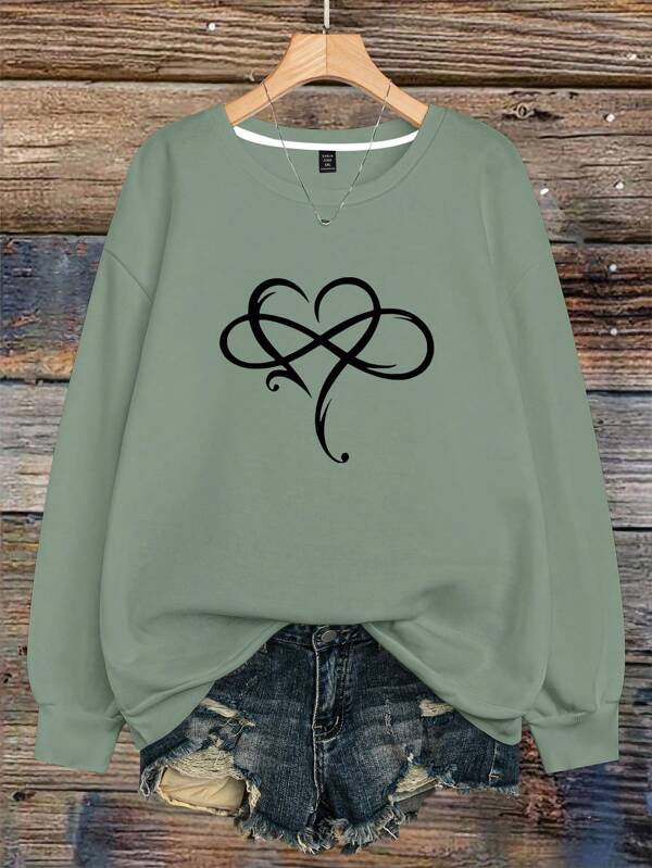 EMERY ROSE Plus Size Women's Heartfelt Chic Romantic Heart Graphic Printed Casual Crew Neck Sweatshirt, Fall/Winter Graduation,Back To School Outfits,Graduation,Teacher Outfits For Women,Back To School Pullover Autumn