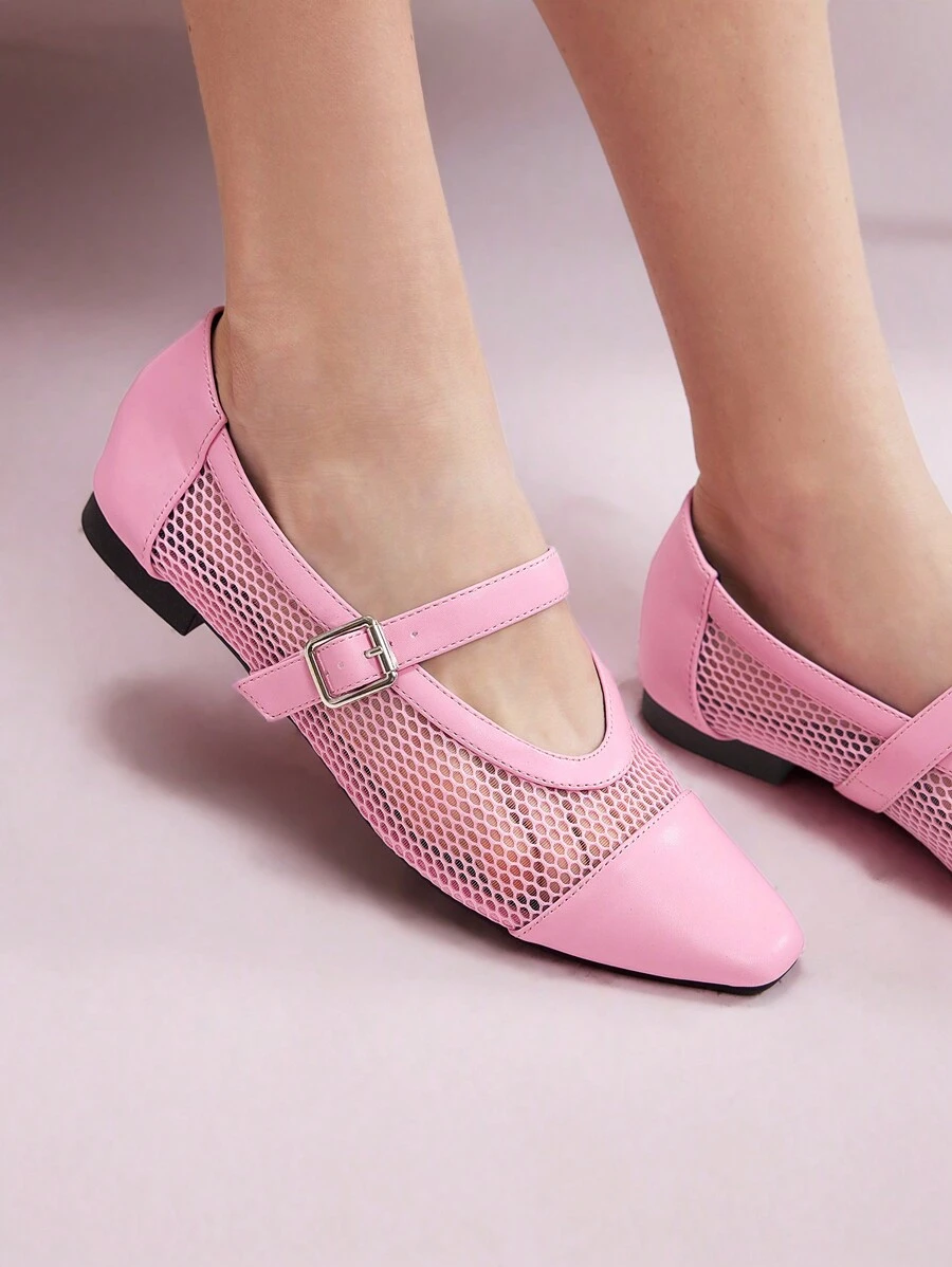 CUCCOO DOLLMOD Giày bệt khoét lỗ cổ điển màu đen có lưới ở mũi giày và khóa cài mũi vuông, thích hợp cho việc đi làm hàng ngày, đi chơi, tiệc tùng và đi dạo - Hồng - Xem 1