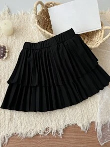 DAZY Young Girl Casual Versatile Simple Solid Pleated Skirt,Girls Summer Outfits - Black - View 7