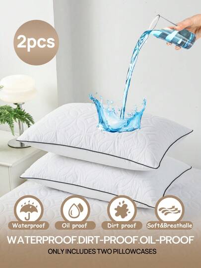 2pcs 100% Waterproof Pillowcase Dirt-Proof Oil-Proof Quilted Zipper Encasement Pillowcase Without Pilling, Soft & Breathable Pillow Protector, Pillow Cover, No Smell, No Noise, White