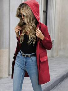 SHEIN LUNE 女士连帽收腰常规夹克，适合新年衣服 - 紅色 - 查看 6