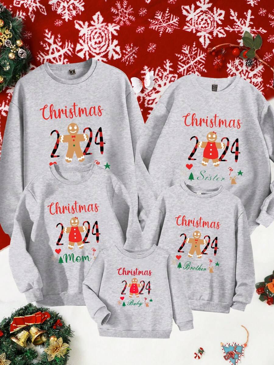 Moletom com Gráfico Temático de Natal com Forro Térmico para Meninos Jovens, Casual e Quente, Design com Espírito de Natal com Motivos de Papai Noel, Árvore de Natal, Flocos de Neve, Bengala de Doce, Estrela, Sino - Cinza - Visão 1