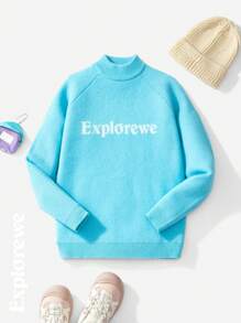 SHEIN Teenager Mädchen Buchstaben Muster Raglanärmel Lässig Rundhals Pullover, Herbst/Winter