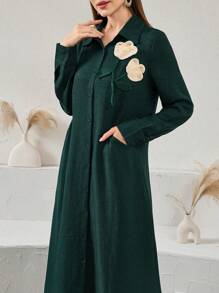 Al Najma Handmade Floral 3D Design Arabian Dress - Dark Green - View 1