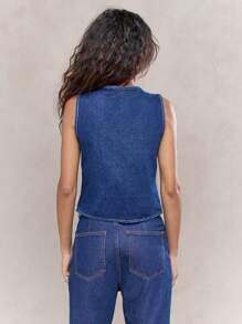 MISSGUIDED Áo denim không tay hở phía trước có chi tiết buộc dây - Rửa tối - Xem 2