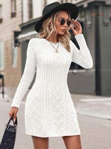 Chiquease 女士休闲针织毛衣裙，白色，简约时尚，适合日常穿着 - 白色 - 查看 7