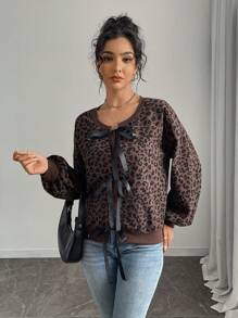 SHEIN Unity 2024秋冬新款宽松修身美拉德开襟女式卫衣套头衫 - 棕色 - 查看 5