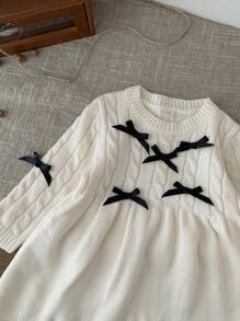 SHEIN LMoss Kids LMoss Baby Girl Cute Bow Long Sleeve Knit Sweater Dress, Autumn/Winter