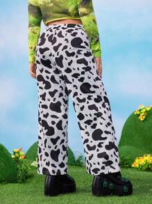 Teletubbies X SHEIN Plus Size Spring/Summer Y2K Coquette Kawaii Warm Retro Cow Print Tinky Winky Dipsy Laa-Laa Po Graphic Pants