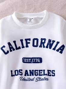 SHEIN Conjunto de sudadera y mallas para niña, estilo urbano chic, con sudadera con capucha de punto estampada con letras y pantalones a juego, apropiado para primavera y otoño, para usar de forma casual al aire libre.