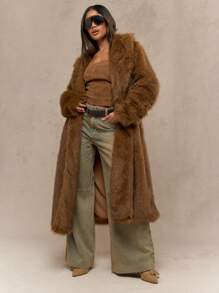 MISSGUIDED Cappotto invernale di lusso in pelliccia sintetica lunga, soffice come un orsetto teddy, morbido e caldo, cappotto pesante lungo, abito da esterno di designer per l'autunno
