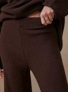 WESTFADE Mid Rise Cropped Wide Leg Sweater Lounge Pants - Brown - View 4