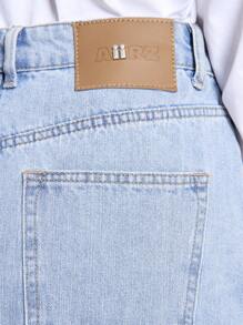 AiiRZ Midi-länge Denim Rock mit Federverzierung, hochgeschnittener Lässig Fashion Statement Rock, A-Linie, für Party, Club, Anlässe, Abendfeier, Festival, Midi-Rock - Blau - Übersicht 4