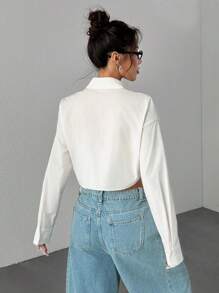 SHEIN EZwear 1 pièce Chemise décontractée ample à manches longues avec épaules dénudées et simple boutonnage pour femme, automne