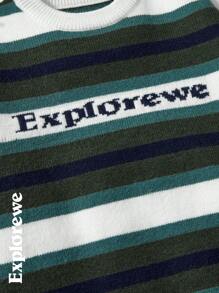 SHEIN Teen Boys' Round Neck Striped Casual Pullover Sweater For Daily Wear