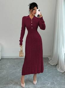 Chiquease Sweater Dress, Casual And Fashionable For Everyday Wear - Burgundy - View 3