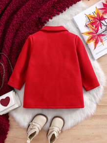SHEIN Baby Girl Cute Red Knitted Minimalist Lapel Overcoat, Autumn/Winter