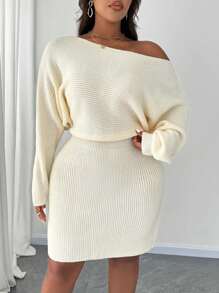 SHEIN Unity 大码女式纯色紧身针织毛衣裙，性感秋冬季