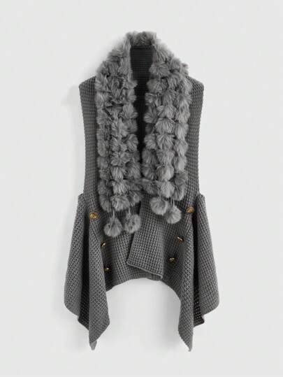 J-Fashion Vintage Pullunder mit abnehmbarer Fellkugel