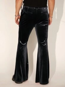 FeverCity Men's Slim Fit Flared Velvet Trousers - Black - View 4