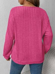 Plus Size Women Loose Fit V-Neck Ribbed Casual Pullover Sweatshirt For Autumn/Winter ,Graduation, Teachers For Women, Back To School Fall