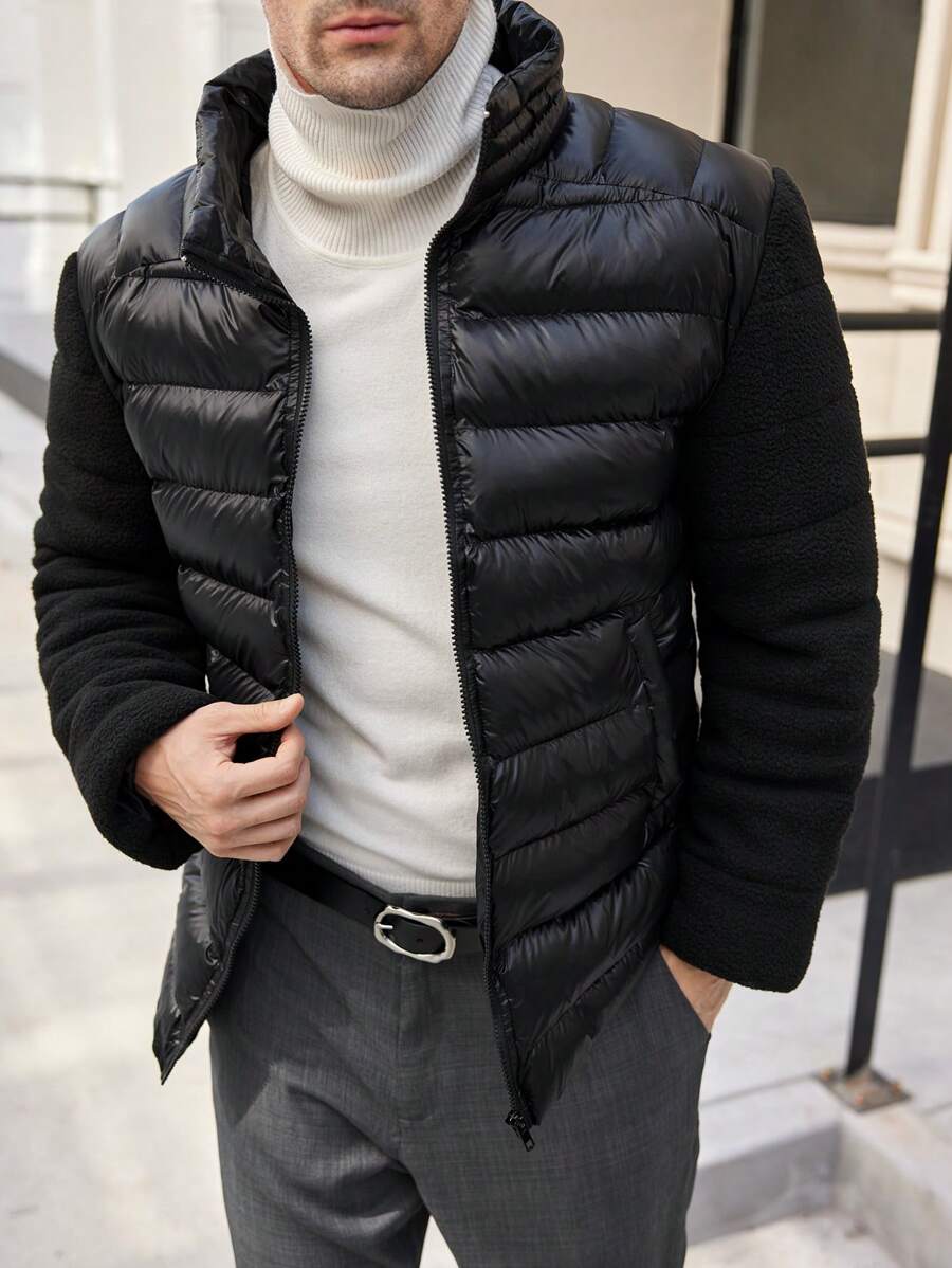 Manfinity VCAY Manteau matelassé décontracté à col montant et coupe ajustée pour homme, adapté à l'automne/hiver