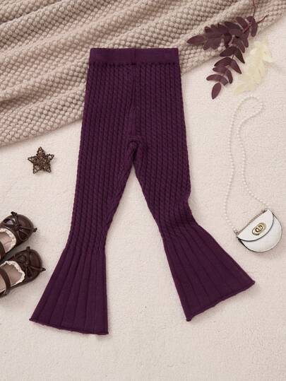 PrepCrw Young Girls' Solid Color Flare Knitted Casual Pants, Autumn/Winter