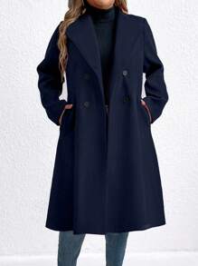 SHEIN Clasi Plus Size Women's Solid Color Turndown Collar Long Sleeve Double-Breasted Casual Jacket, Autumn/Winter