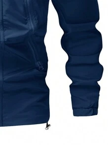 Manfinity Homme Men's Solid Color Hooded Zip-Up Casual Versatile Long Sleeve Jacket - Navy Blue - View 3
