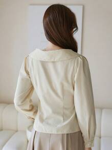 DAZY Áo cánh dài tay cài nút phía trước màu trơn dành cho nữ, trang phục thường ngày, trang phục mùa thu - Màu be - Xem 2