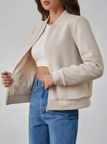 SHEIN Tall Women's Casual Solid Color Textured Fabric Warm And Comfortable Padded Coat For Winter, Tall Women - Khaki - View 4