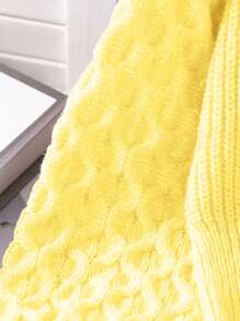 SHEIN 少女栗色纯色休闲甜美舒适柔软简约保暖百搭优雅开衫毛衣，适合居家、外出、日常穿着、派对、秋冬季节穿着。 - 黃色 - 查看 4