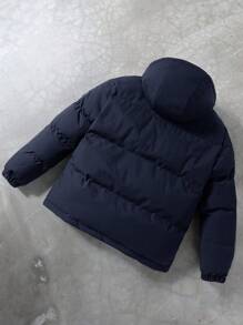 Manfinity Homme Men's Casual Solid Color Zip Up Hooded Padded Coat, Winter