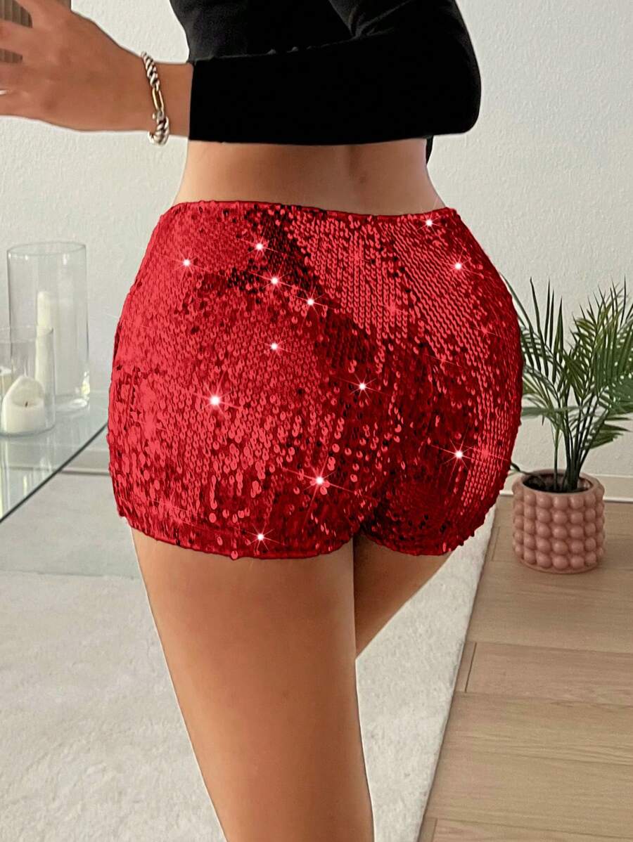 SHEIN EZwear 女士新款亮片时尚奢华低腰超短裤