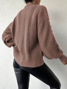 SHEIN Women's Casual Front Button Loose Drop Shoulder Cardigan, Autumn/Winter - Dusty Pink - View 2