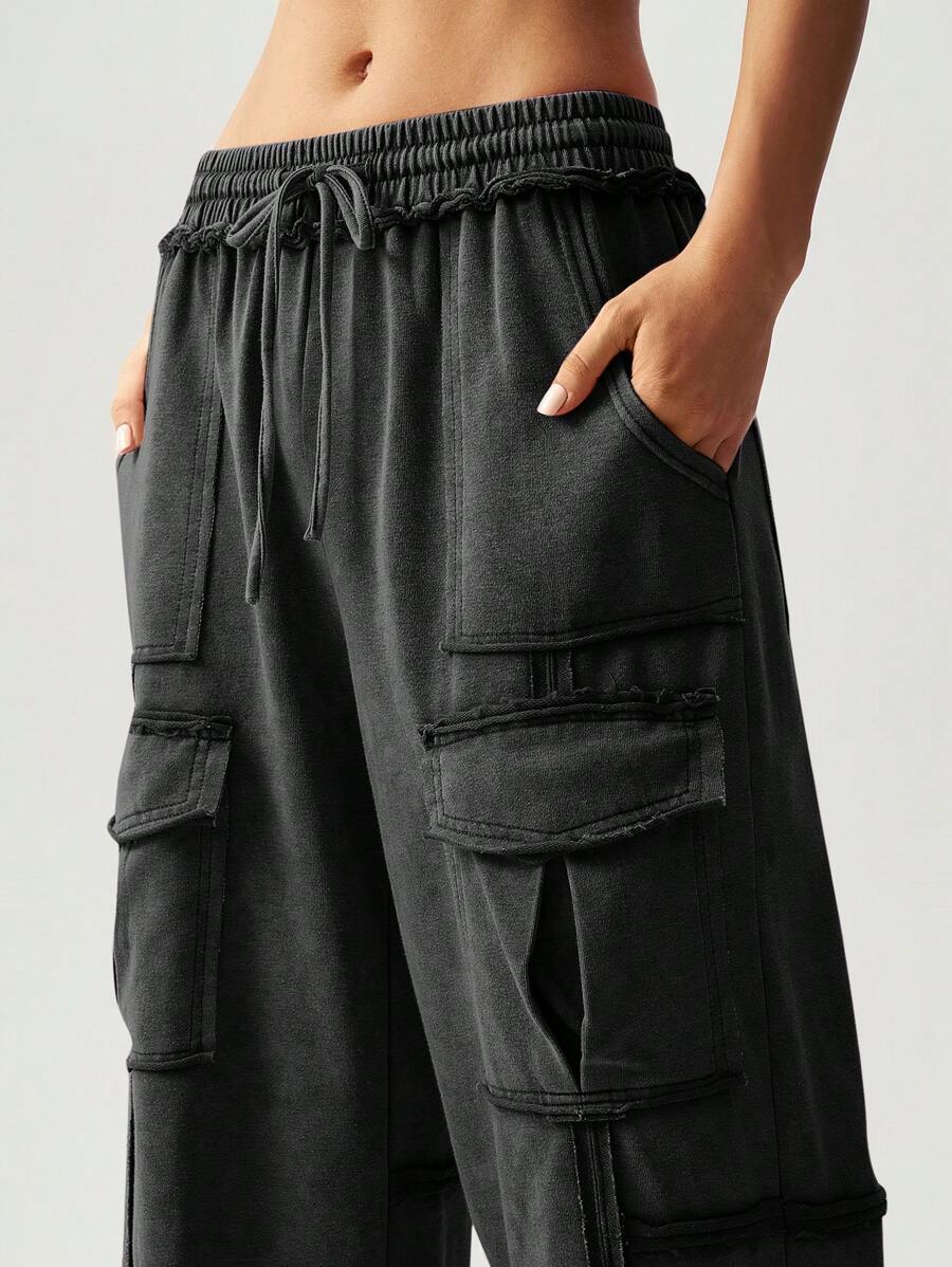 Bohemela Pantalones anchos de mujer de unicolor de punto con bolsillos para vacaciones informales