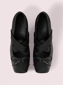 CUCCOO DOLLMOD 女士平底方头高跟玛丽珍鞋，圆柱形鞋跟交叉带经典复古风格情人节 - 黑色 - 查看 9