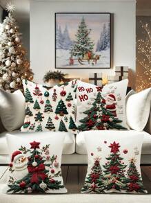 4 件天鹅绒圣诞雪人圣诞老人仿刺绣抱枕套可爱农舍绿红色舒适柔软装饰枕套单面印花 18 英寸 * 18 英寸适用于圣诞节家庭客厅卧室沙发床装饰无枕芯 - 白色 - 查看 8