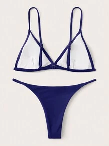 SHEIN Swim Solid Color Low Waist Two-Piece Bikini Swimwear With Triangle Cup, Suitable For Vacation & Beach Summer - Royal Blue - View 2