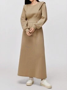 Mulvari Vestido sudadera con capucha de cintura alta a cuadros patchwork con cordón para mujer, otoño/invierno