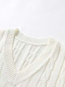 Manfinity Homme Men's Casual Daily Cable Knit V-Neck Sweater Vest, Autumn/Winter - White - View 3