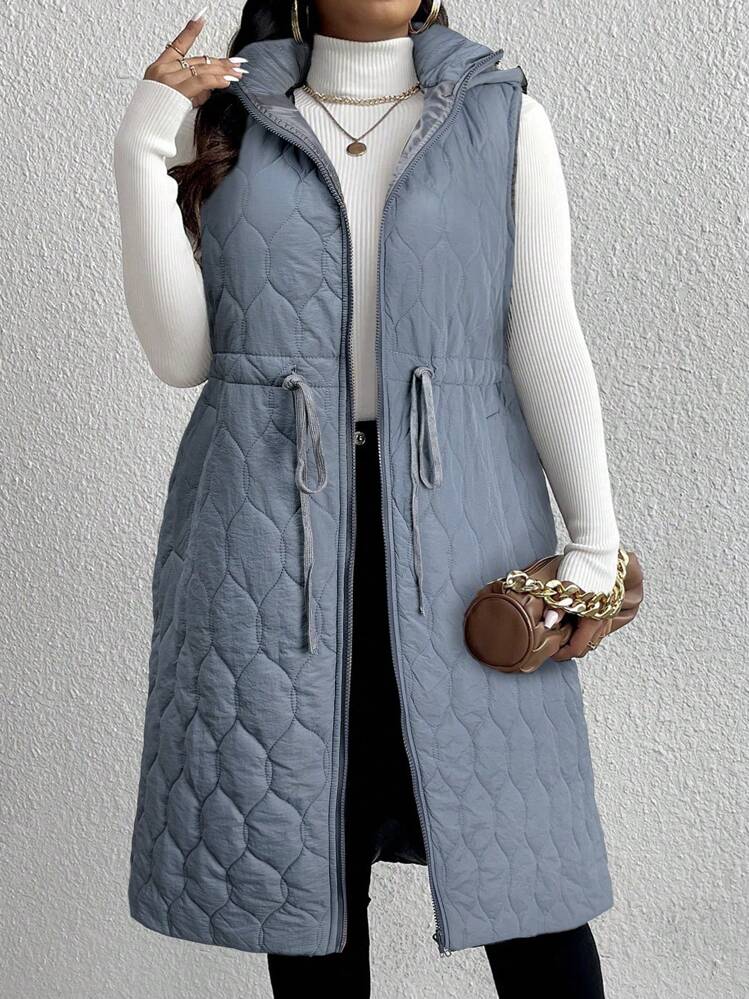 Gilet Lungo Imbottito Da Donna Con Cappuccio - Giacca Invernale Senza Maniche Trapuntata Con Zip E Tasche, Comoda E Calda (Taglie Dalla M Alla 4XL) - 5