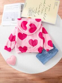 SHEIN 3pcs Baby Girl Lovely Heart Furry Hooded Jacket, Knit Top And Long Pants Set, Autumn/Winter - Multicolor - View 2