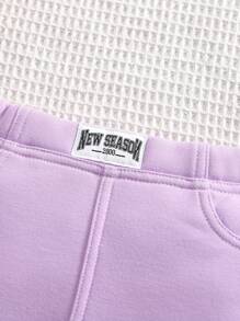 SHEIN Babygirl Purple Elastic Knit Letter Print Waist Drawstring Pants, Autumn/Winter - Mauve Purple - View 6