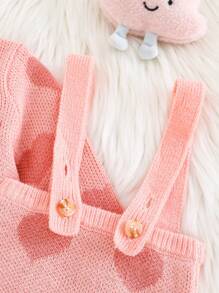 SHEIN 2 件套女婴套装，秋冬简约百搭时尚可爱针织粉红心形开衫和针织粉红心形裤子，适合户外、郊游、派对和婴儿洗礼活动 - 粉色 - 查看 6