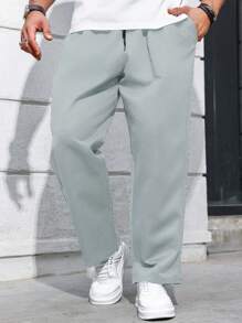 Manfinity Homme Plus Size Men's Drawstring Waist Pockets Straight Leg Loose Casual Pants