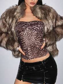 EgrlEra Women Y2K Baddie Style Leopard Print Mesh See-Through Backless Bandage Crop Top Y2K Outfit 