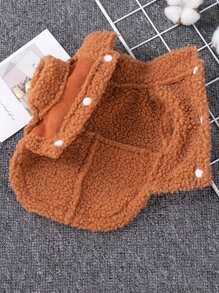 PETSIN 卡其色防风羊羔绒加厚保暖宠物外套夹克，秋冬季可供猫狗穿着 - 棕色 - 查看 3