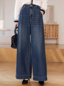 DAZY Women Plain Pocket Casual Straight Leg Jeans,Baggy Jeans - Dark Wash - View 8