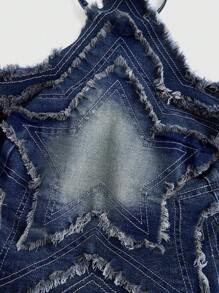 ROMWE Grunge Punk 女士朋克摇滚户外复古做旧星星贴片挂脖牛仔背心 - 藍色 - 查看 3